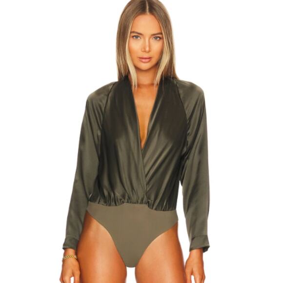 The Sei Long Sleeve Wrap Bodysuit in Army NWT Size 6 - Picture 4 of 5